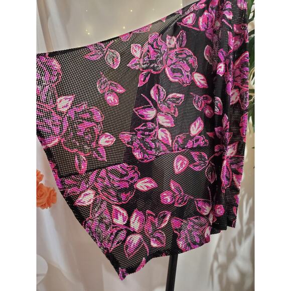 Aqua Blues Floral Sheer Mesh Open Asymmetrical Cardigan Topper Size 2X Beach - Picture 5 of 9